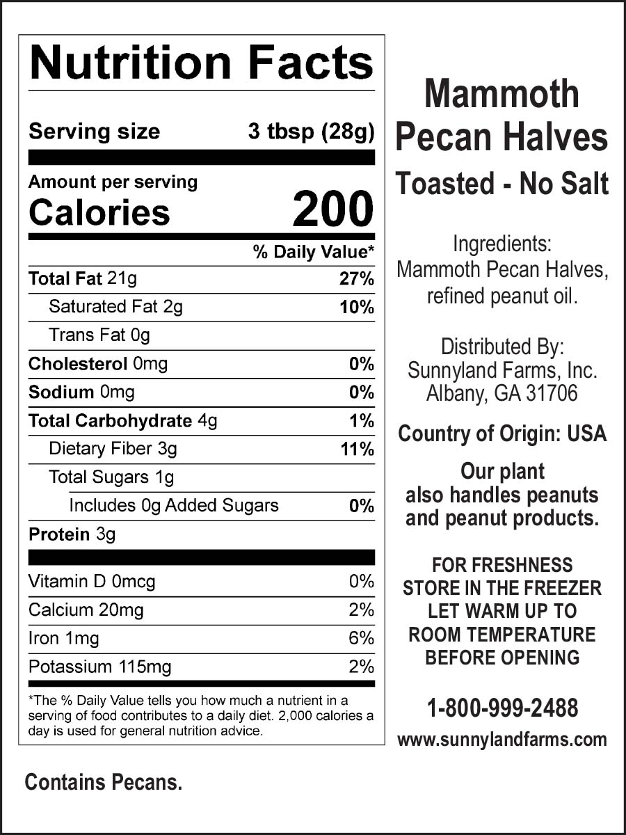 Pecans - Halves - Toasted NO Salt