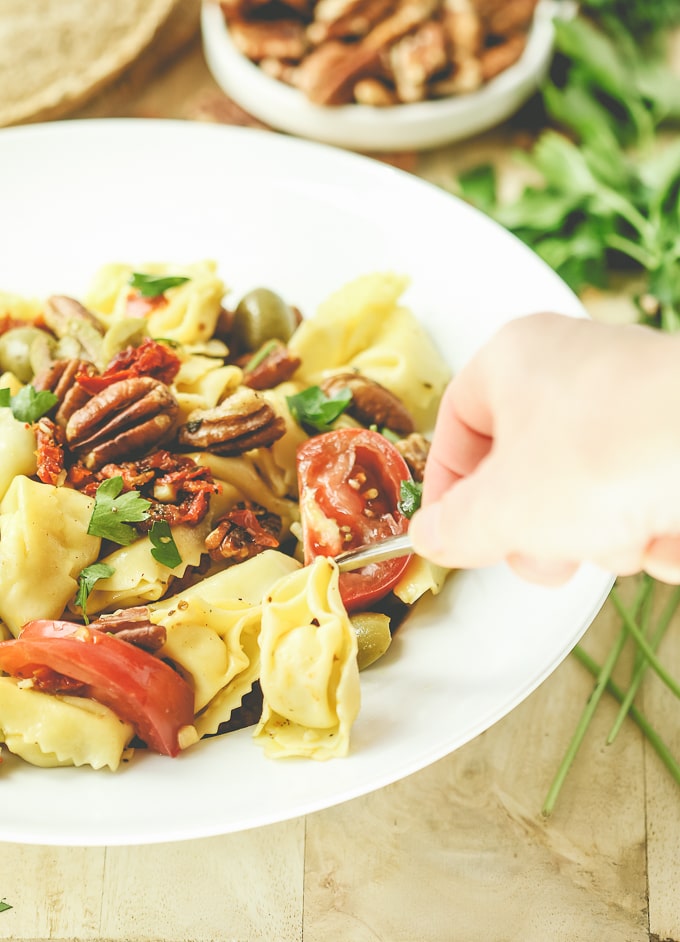 Make ahead pasta salad with Sunnyland pecans