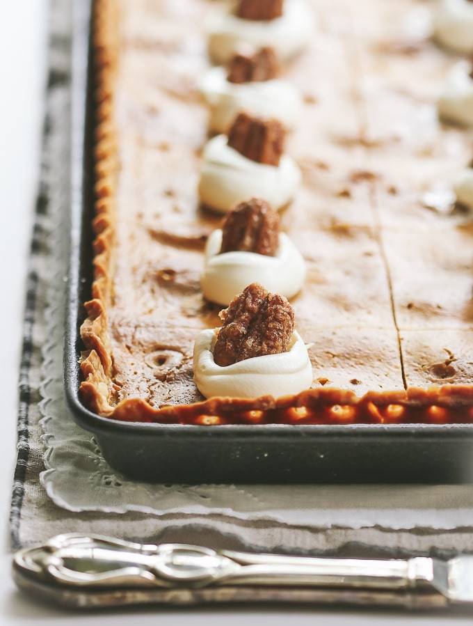 pecans on pumpkin slab pie