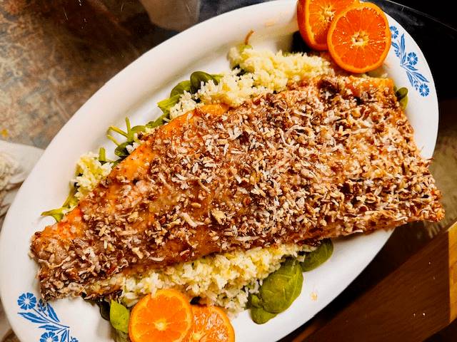 Orange Pecan-Coconut Salmon