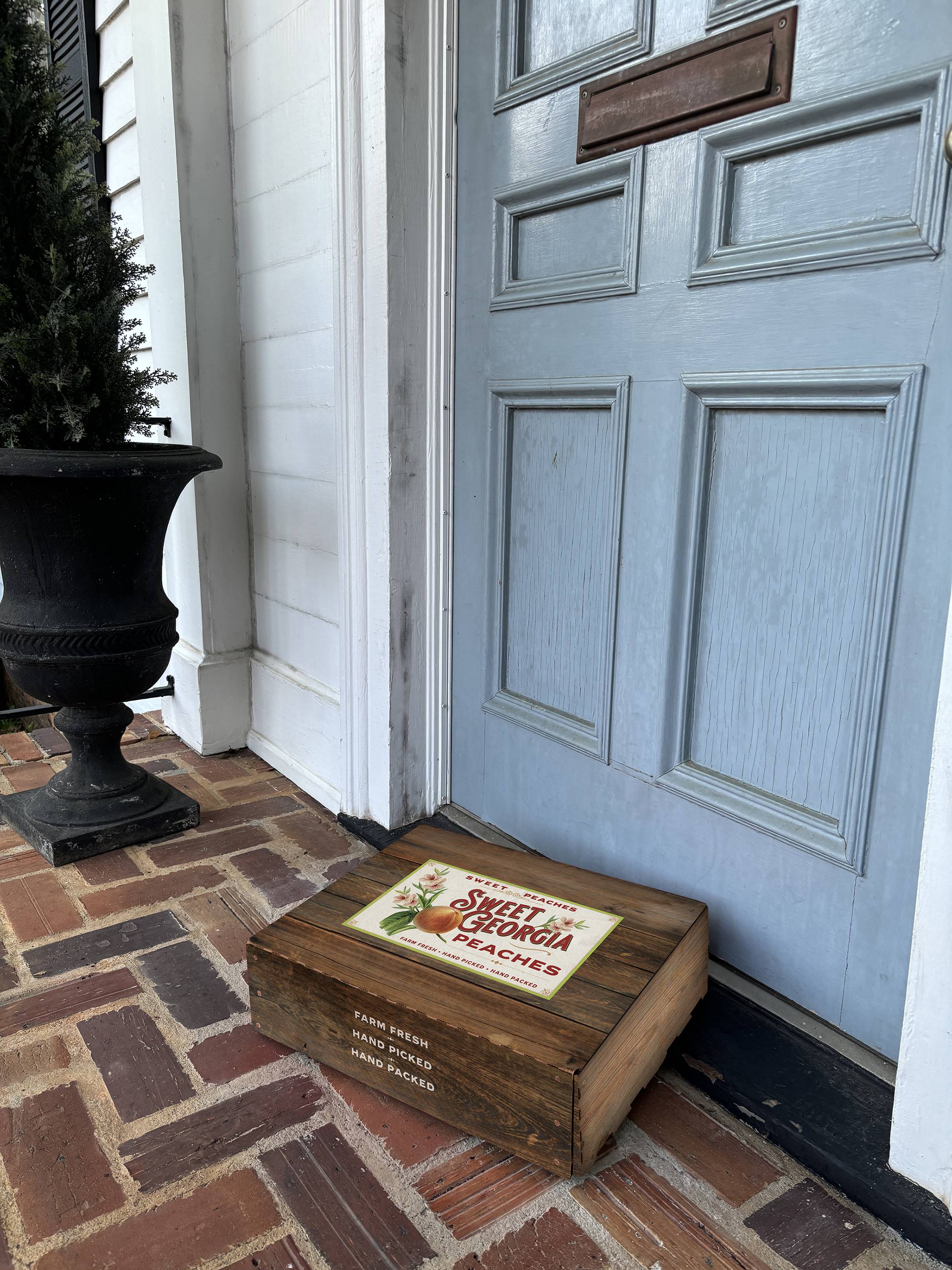 case of peaches at doorstep